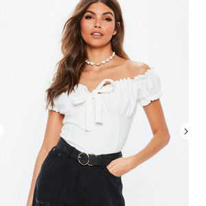 Missguided White Milkmaid Bodysuit tie front 10